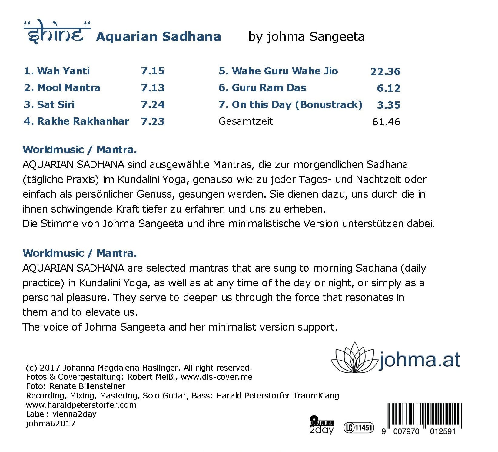 CD - "Shine" Aquarian Sadhana by Johma Sangeeta – Bild 2